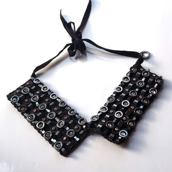 Authentic Anteprima Black and Silver Beaded Collar Necklace - Picture 3 of 10
